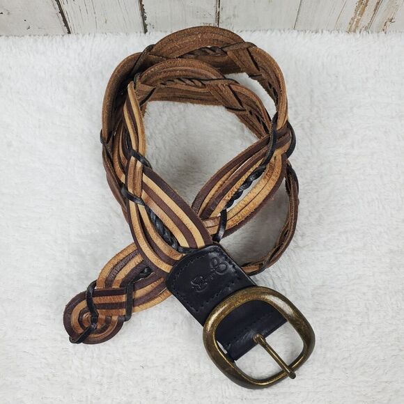 Jessica Simpson Leather Braided Belt Two Tone Brown Size Small - Picture 2 of 9